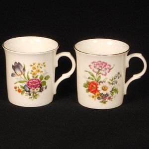 2 colorful floral CROWN TRENT UK mugs